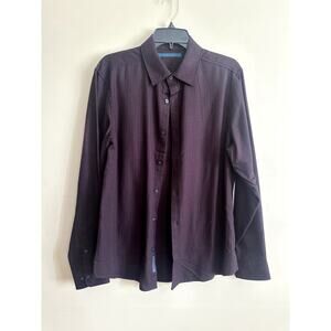 Perry Ellis Men’s Button-Down Shirt – Size M – Burgundy Micro Check Pattern
